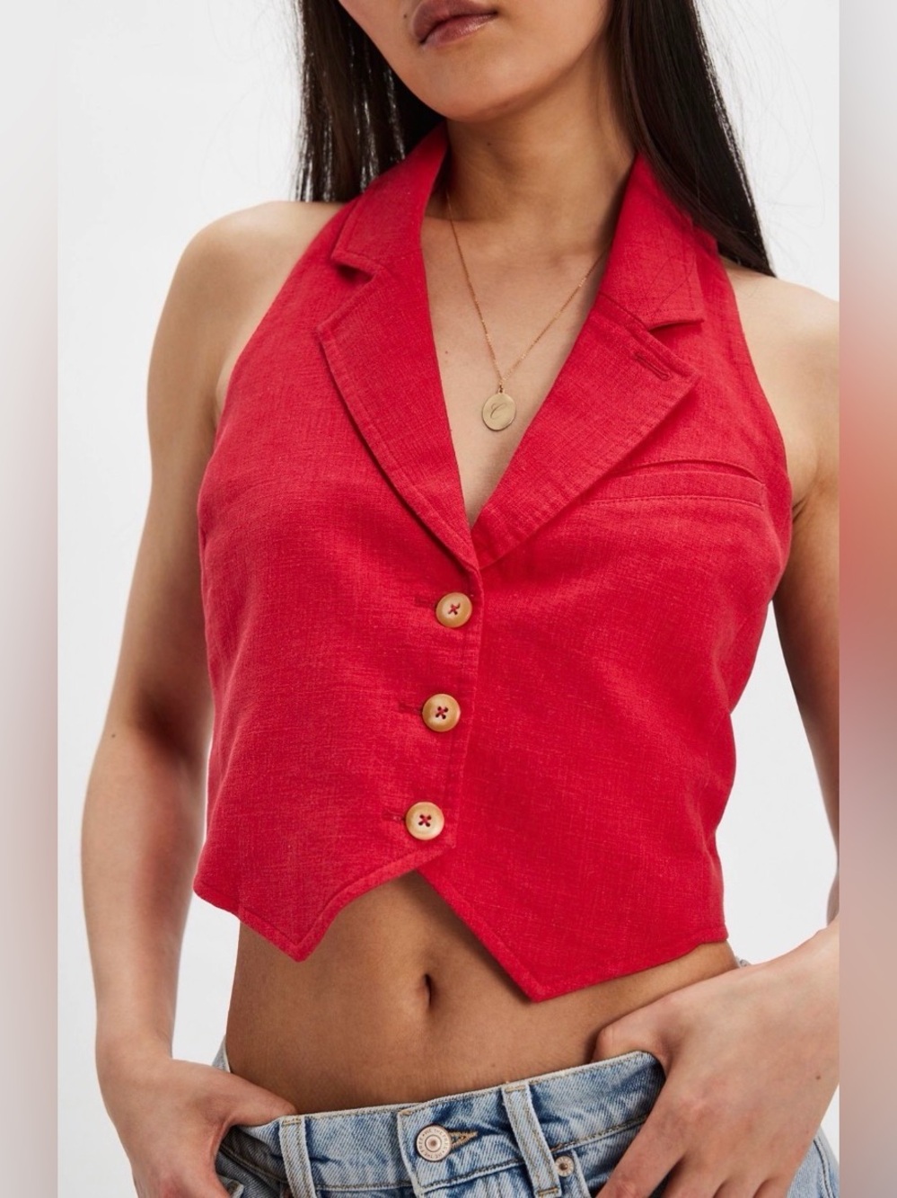 Free People Desk To Dinner Vest True Red NWT Small